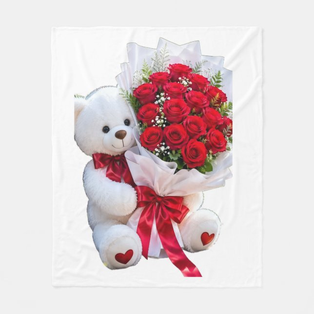 Cute Bear with Red Roses Blanket (Front)