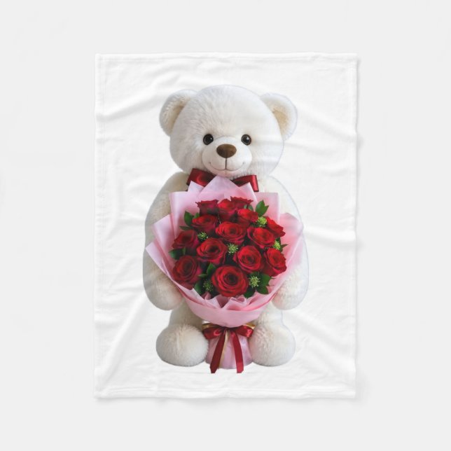 Cute Bear with Red Roses Blanket (Front)