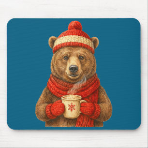 Cute Bear With Santa Hat Coffee Lover Funny Winter Mouse Mat