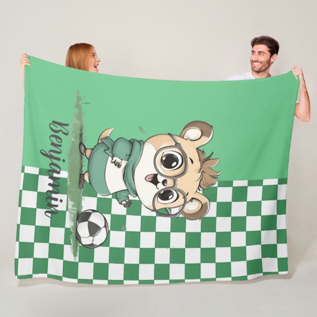 Cute Bear with Soccer Ball Fleece Blanket (In Situ)