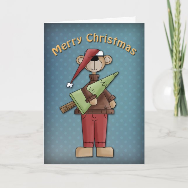 Cute Bear with tree Holiday Card (Front)