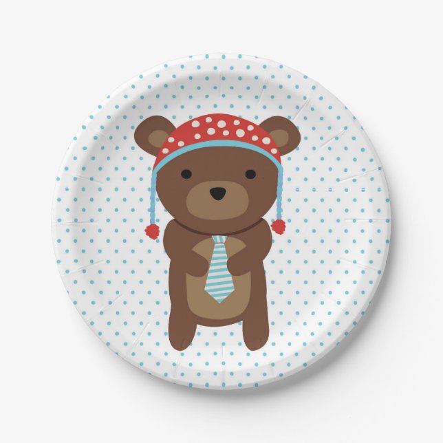 Cute bear woodland animals party plate (Front)