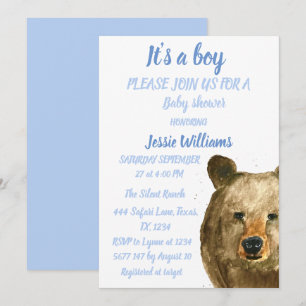 Cute Bear Woodland Animals Rustic Baby boy shower  Invitation