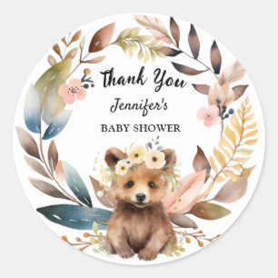 Cute Bear Woodland Baby Shower Classic Round Sticker