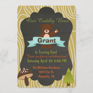Cute bear Woodland birthday party invitation 4