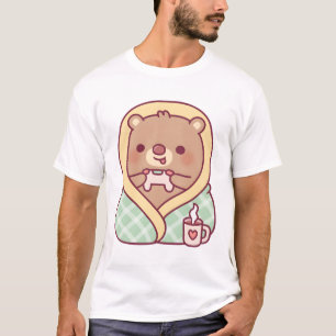 Cute Bear Wrapped In Cosy Blanket While Gaming T-Shirt