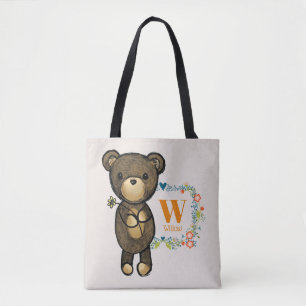 Cute Bear, Yellow Flower & Floral Wreath Custom Tote Bag