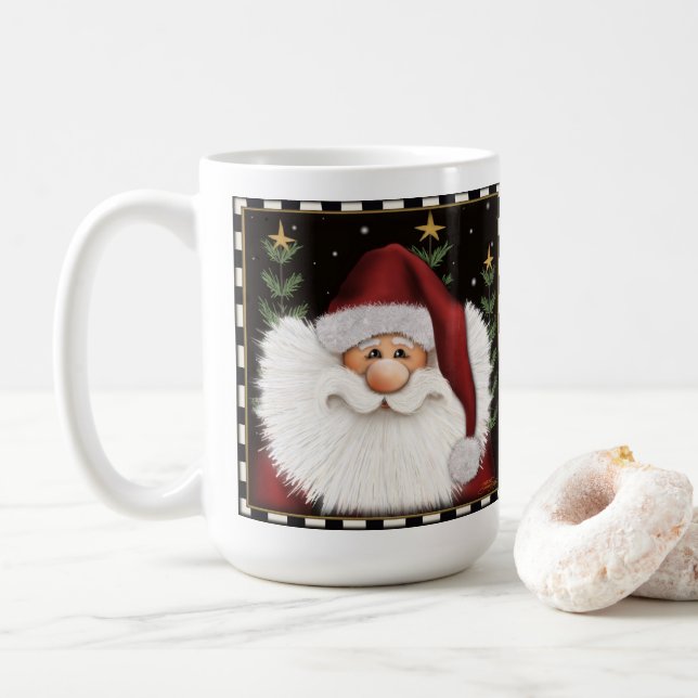 Cute Beard Santa Christmas Holiday Coffee Mug (With Donut)
