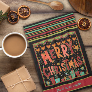 Cute Beard Whimsical Personalised Merry Christmas  Tea Towel