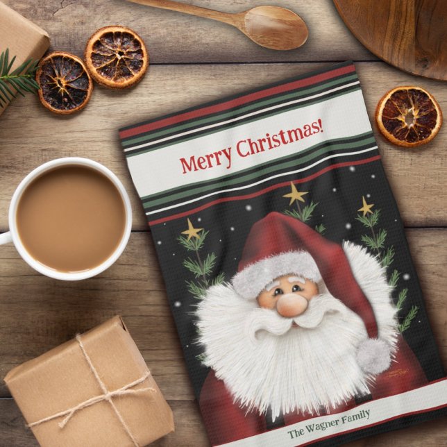 Cute Beard Whimsical Santa Personalised Christmas  Tea Towel (Creator Uploaded)
