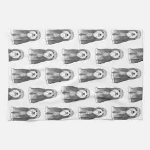 Cute Bearded Collies Pattern Tea Towel