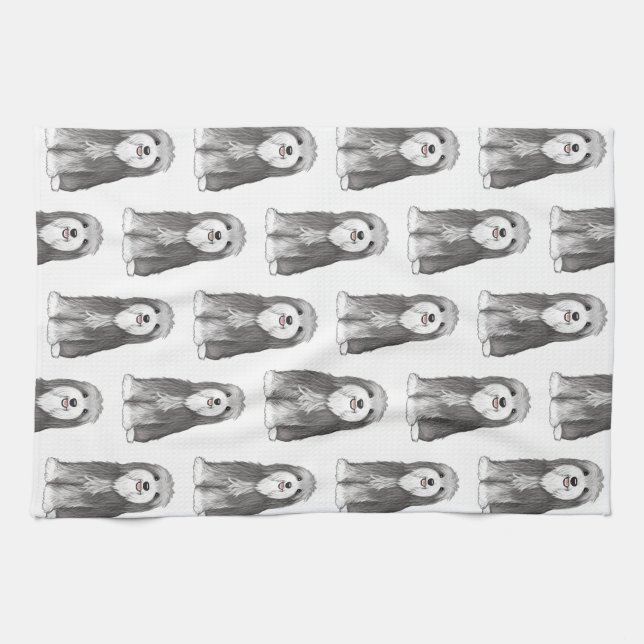 Cute Bearded Collies Pattern Tea Towel (Horizontal)