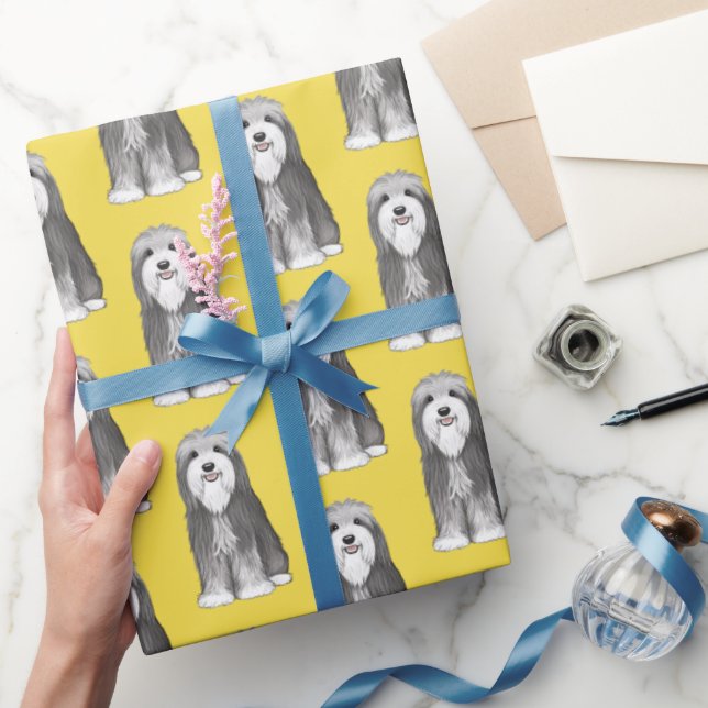 Cute Bearded Collies Pattern Wrapping Paper (Gifting)