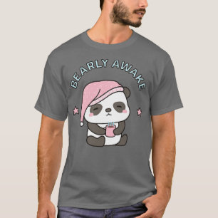 Cute Bearly Awake Sleepy Panda With Coffee and Nig T-Shirt