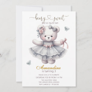 Cute bearly sweet girl birthday Invitation