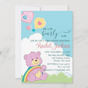 Cute Bearly Wait Baby Shower Cloudy Heart Balloon Invitation