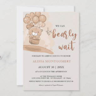 Cute Bearly Wait Balloons Beige Theme Baby Shower Invitation