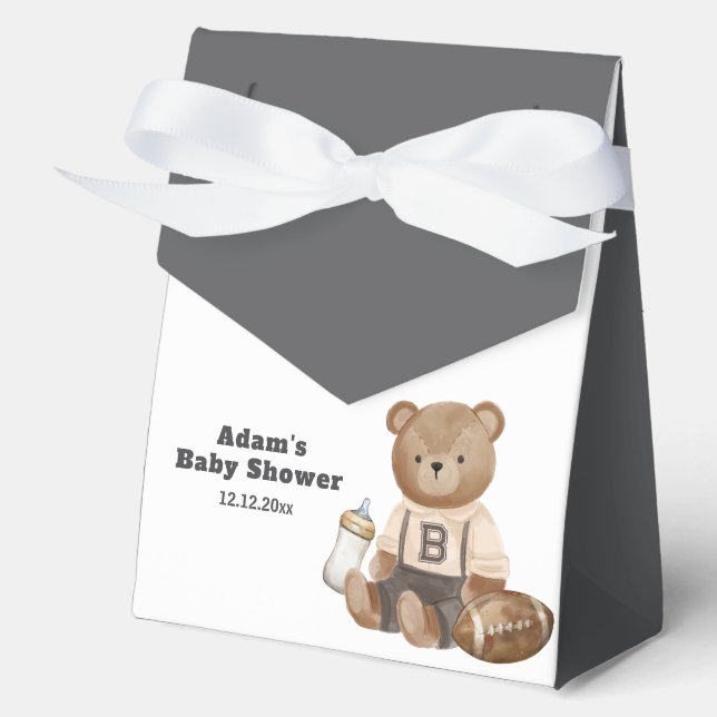 Cute Bearly Wait Football Sport Boy Baby Shower  Favour Box (Front)