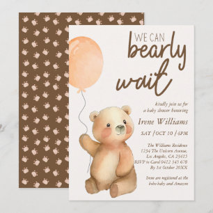 Cute Bearly Wait Teddy Bear Baby Shower Invitation