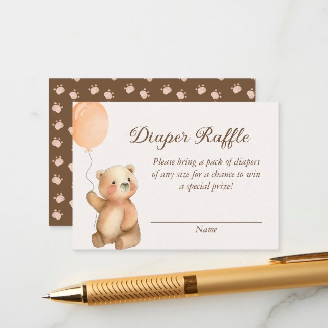 Cute Bearly Wait Teddy Bear Diaper Raffle Enclosure Card (Front/Back In Situ)