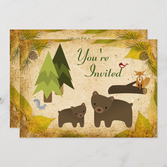 Cute Bears and Woodland Animals Baby Shower Invite (Front/Back)