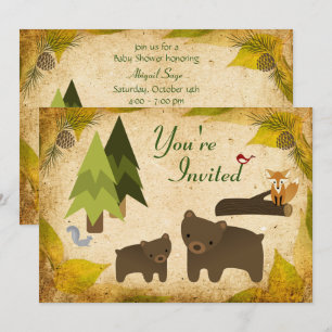 Cute Bears and Woodland Animals Baby Shower Invite