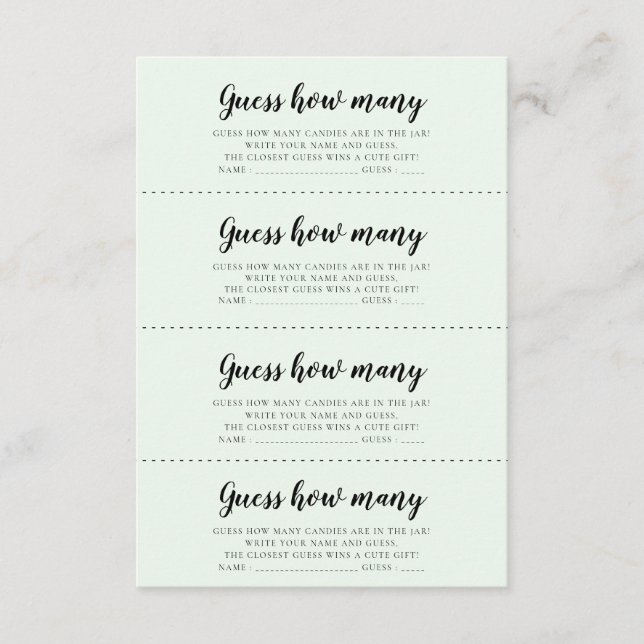 Cute bears Baby shower Guess how many game card (Front)