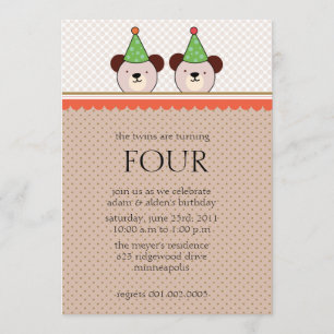 Cute Bears - Brown twins birthday invitations
