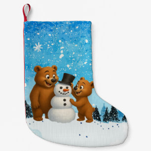 cute bears building a snowman small christmas stocking