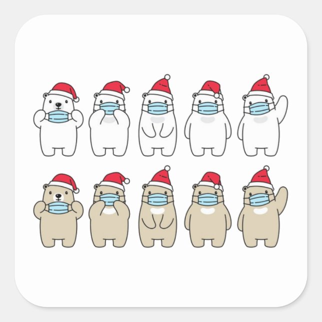 Cute bears Christmas hat mask Square Sticker (Front)