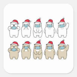 Cute bears Christmas hat mask Square Sticker