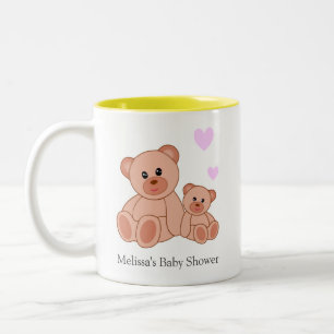 Cute Bears & Hearts on White Baby Shower Two-Tone Coffee Mug