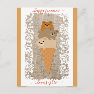 Cute Bears Ice Cream Cone Happy Summer Postcard