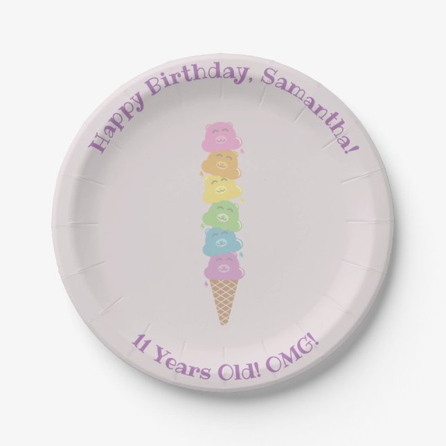 Cute Bears Ice Cream Cone Party Plates (Front)