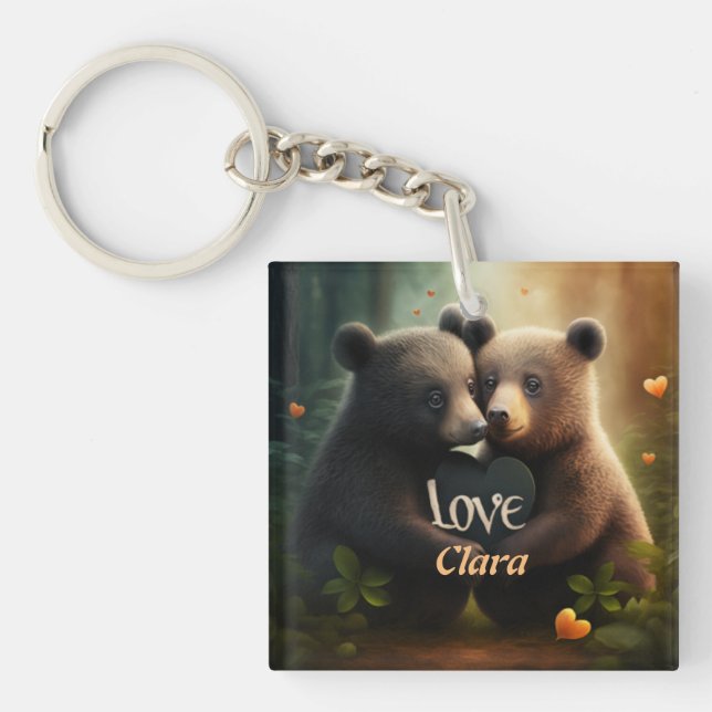 Cute bears in love hugging key ring (Front)