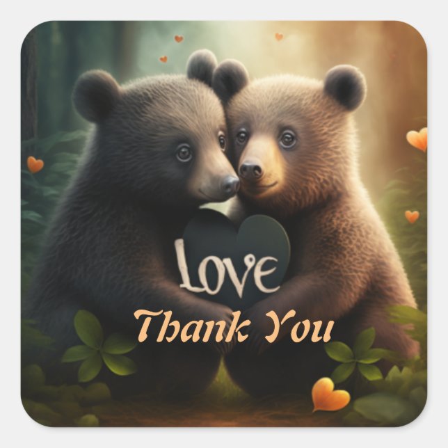 Cute bears in love hugging  square sticker (Front)