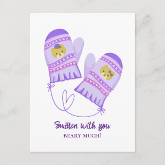 Cute Bears In Love Purple Mittens Valentine's Day Postcard