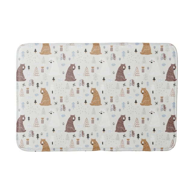 Cute Bears in the Woods Pattern Bath Mat (Front)