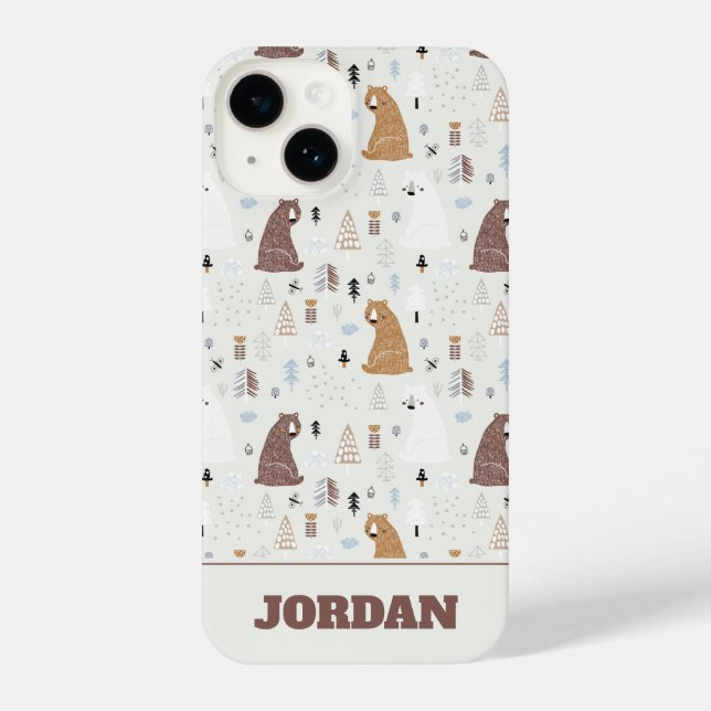 Cute Bears in the Woods Pattern iPhone Case (Back)