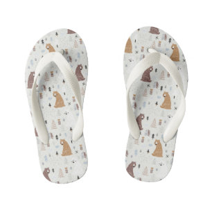 Cute Bears in the Woods Pattern Kid's Flip Flops