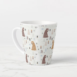 Cute Bears in the Woods Pattern Latte Mug