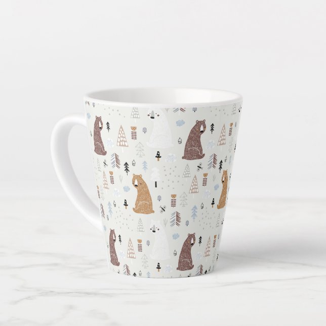 Cute Bears in the Woods Pattern Latte Mug (Left Angle)