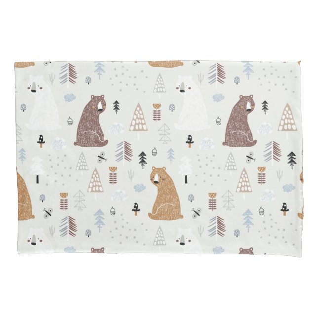 Cute Bears in the Woods Pattern Pillowcase (Front)