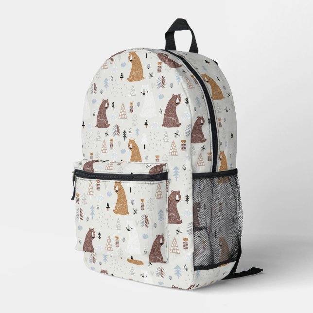Cute Bears in the Woods Pattern Printed Backpack (Back Corner Right)