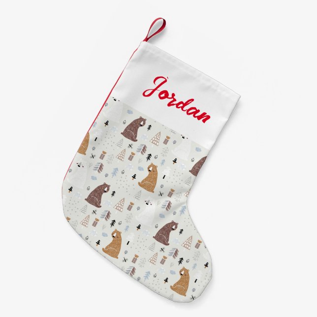 Cute Bears in the Woods Pattern Small Christmas Stocking (Front (Hanging))