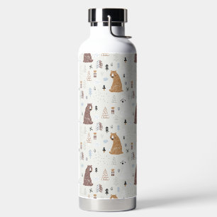 Cute Bears in the Woods Pattern Water Bottle