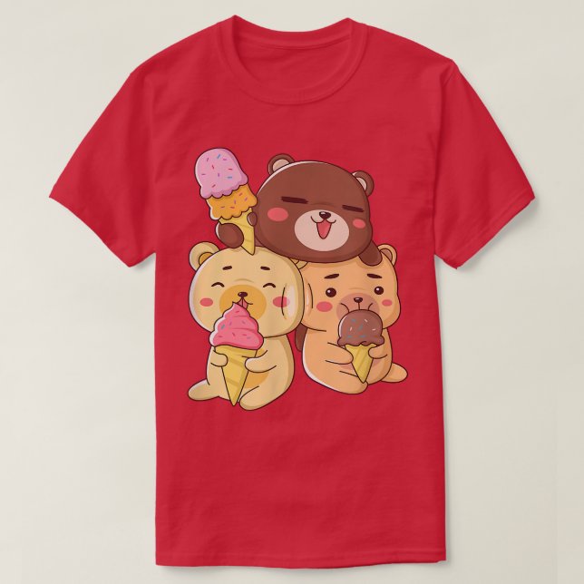 Cute Bears Love Ice Cream  T-Shirt (Design Front)