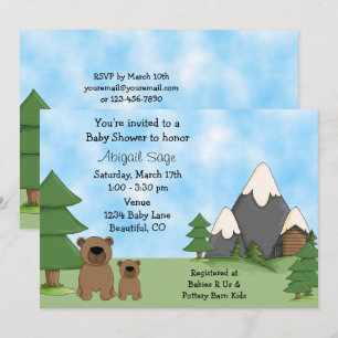 Cute Bears, Mountains and Cabin Baby Shower Invitation
