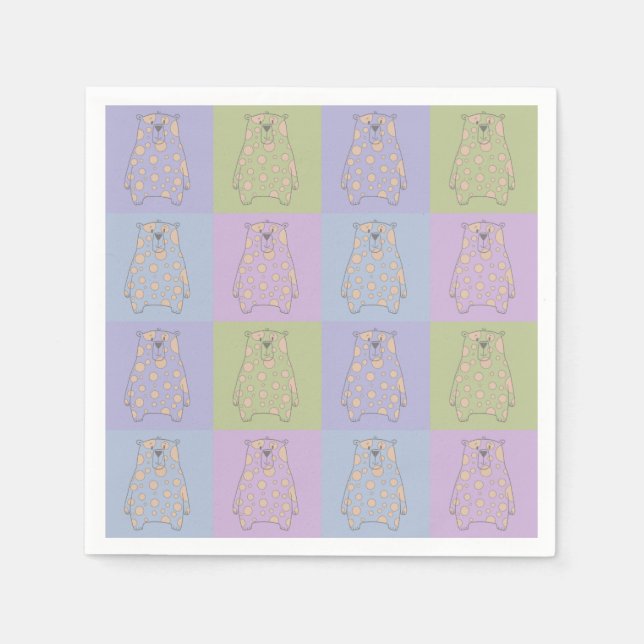 Cute Bears on Colourful Backgrounds with Cream Dot Napkin (Front)