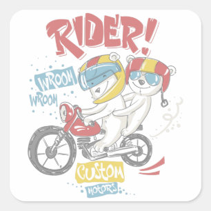 Cute bears on motorcycle square sticker
